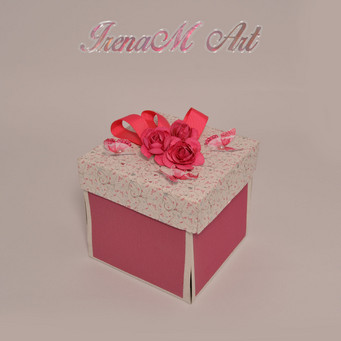 Ръчно изработени изделия от хартия Кутии с пожелания Ръчно изработена кутия за подарък-изненада Розови цветя и панделка 